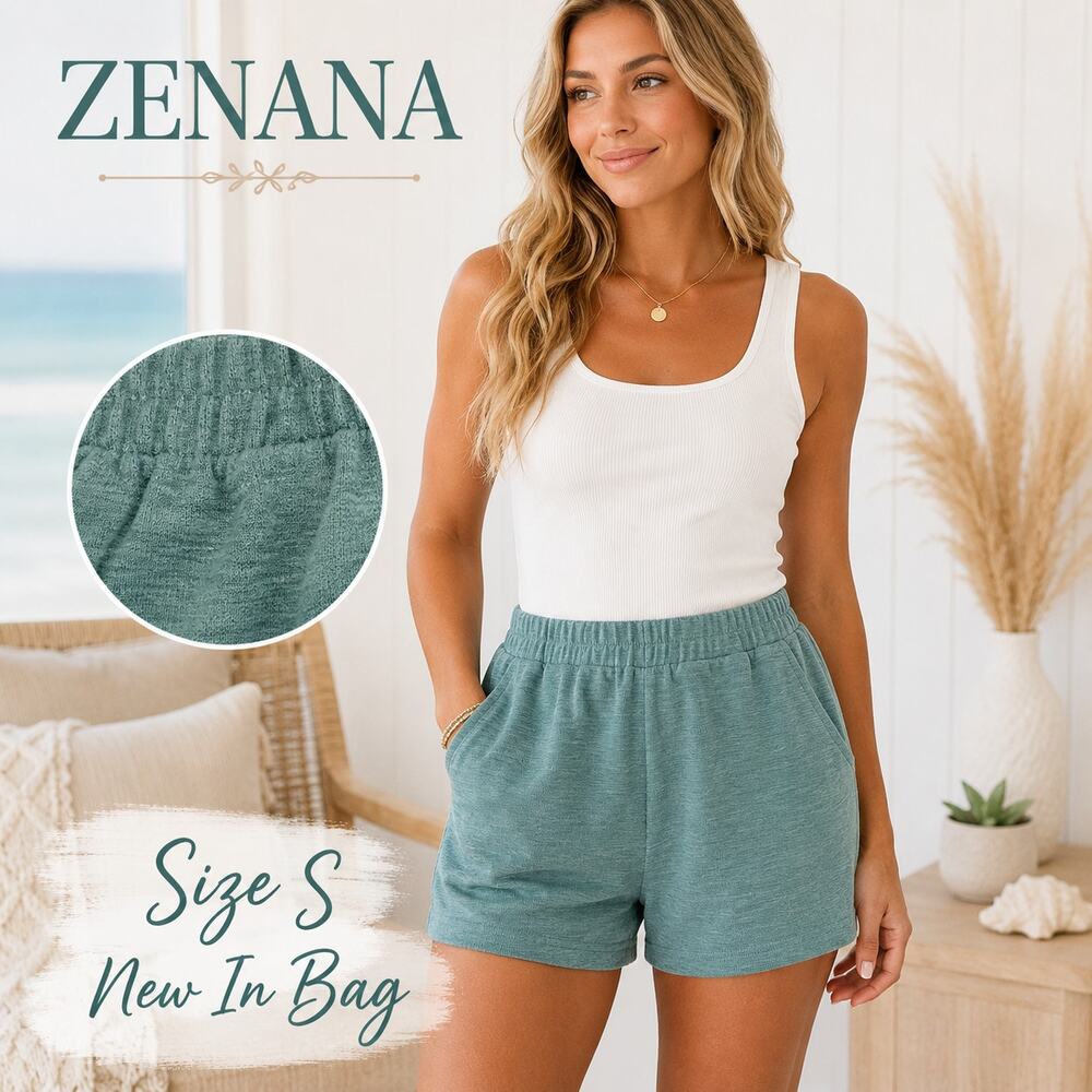 Zenana Green Textured Pull On Lounge Shorts Size Small NIB